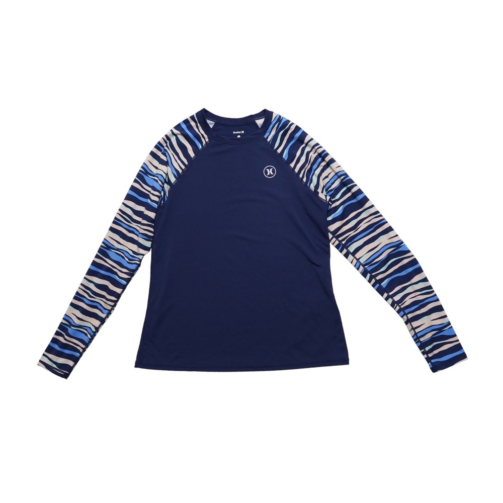 Hurley Rashguard Women Small Blue Striped Raglan Sleeve UPF 50+ Swim Shirt